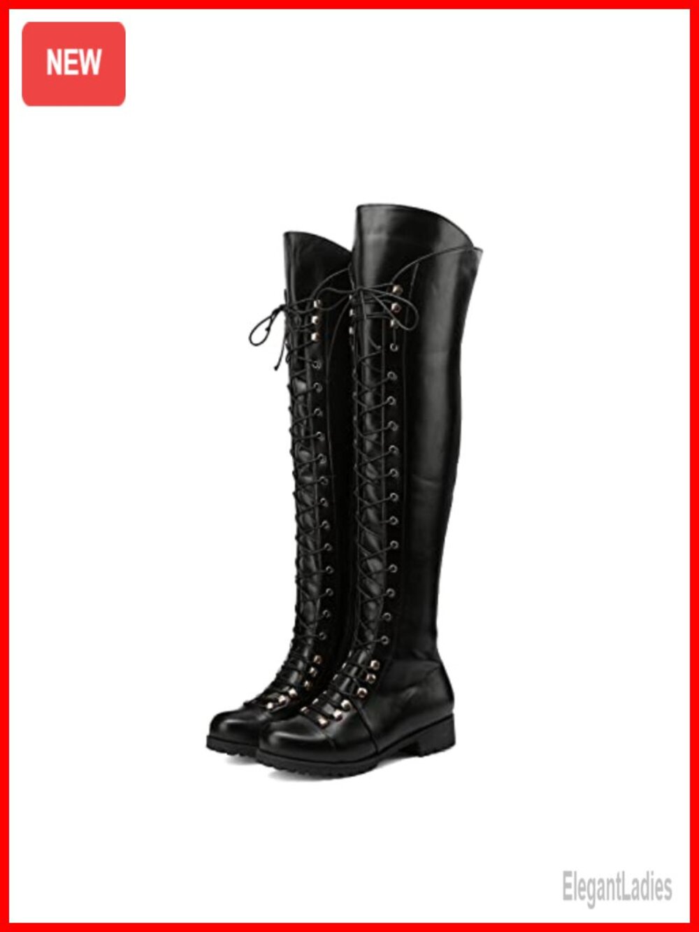 Over The Knee Lace-Up Flat Riding Boots PU Leather Long Boots